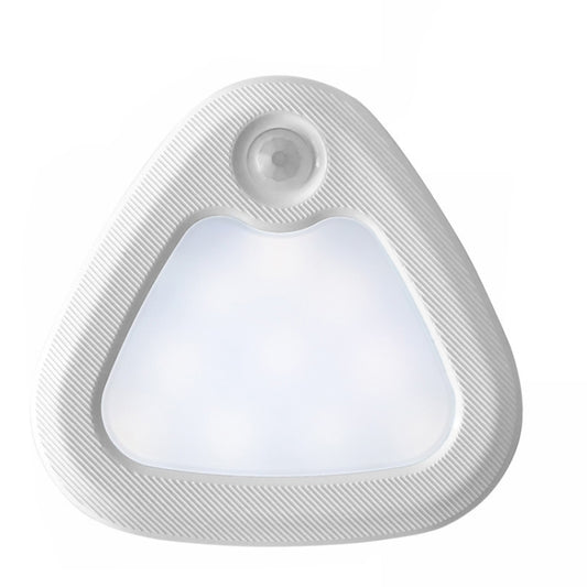 White triangular wall sensing lamp with circular motion sensor and cool white glow
