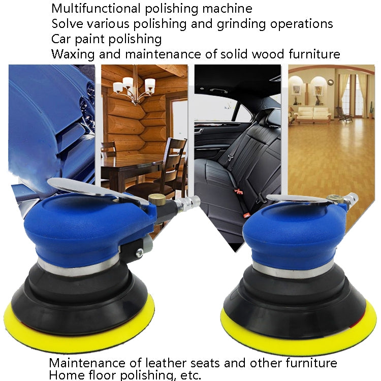 Pneumatic polishing machine pair with blue heads and yellow sanding pads for detailing