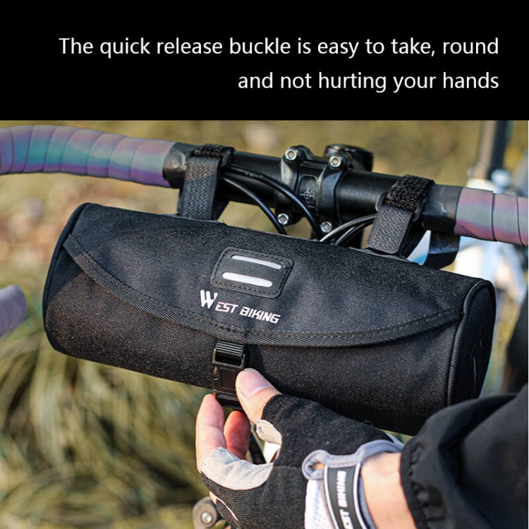Black bicycle crossbeam drum bag with quick-release buckle and strapped handlebar fit