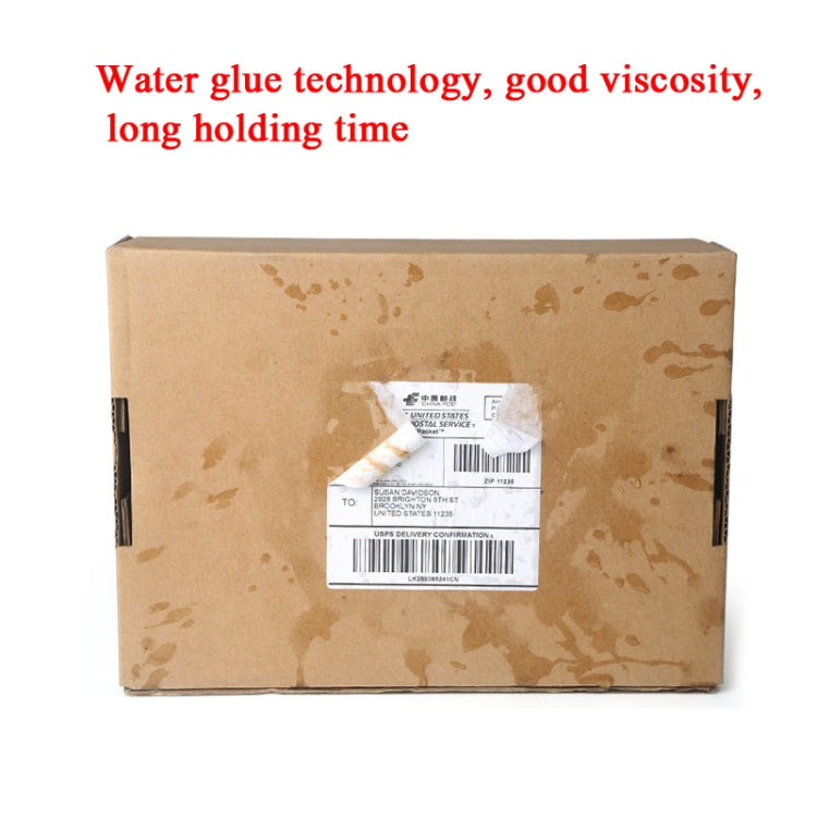 Brown cardboard shipping box with self-adhesive thermal shipping labels applied