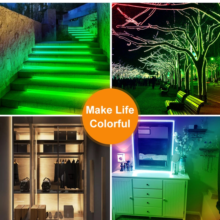 Colorful RGB LED strip lighting creating green and blue light glow effects