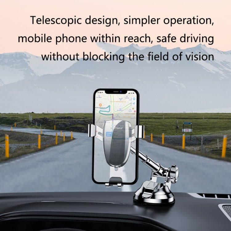 Dashboard car phone holder with telescopic arm and magnetic clamp for navigation