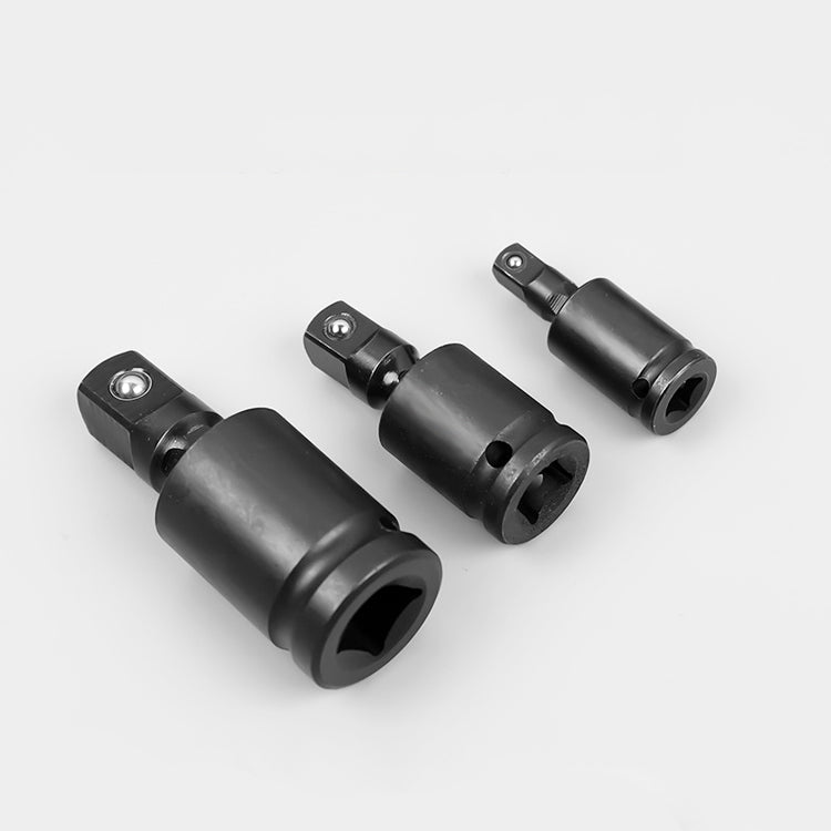 Three black universal joint socket connectors with hex drive ends