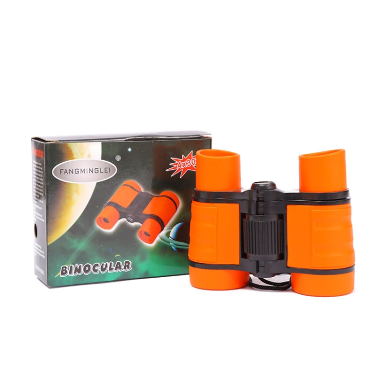 Orange binoculars for children with 4x30 design, shown with retail box