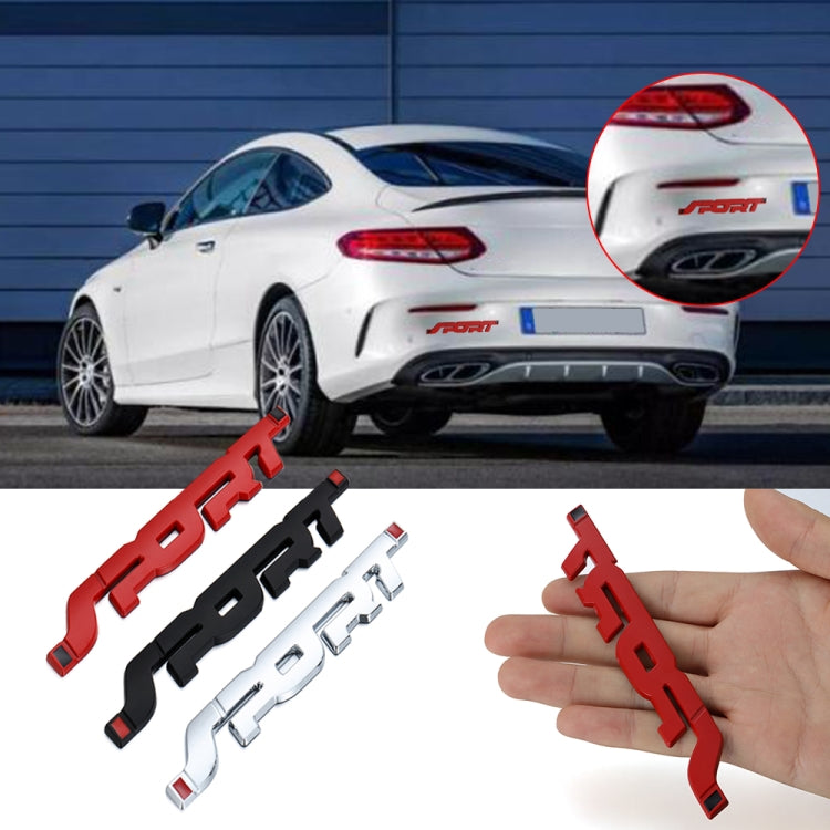 3D metal tail emblem sticker set with chrome, black, and red letters