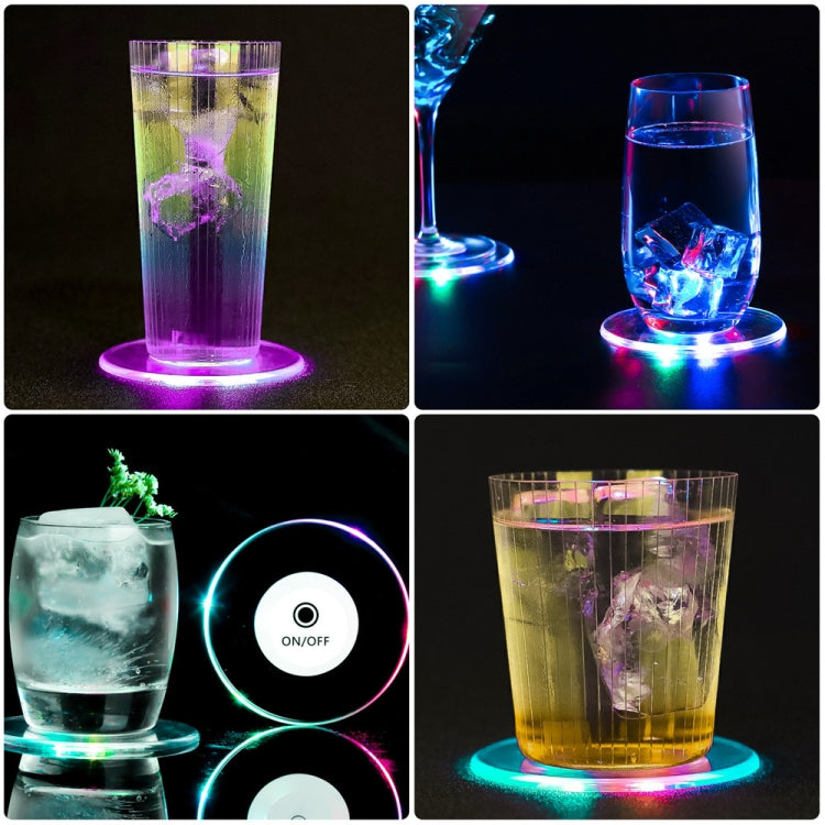 LED coaster light under drinking glasses with multicolor rim glow