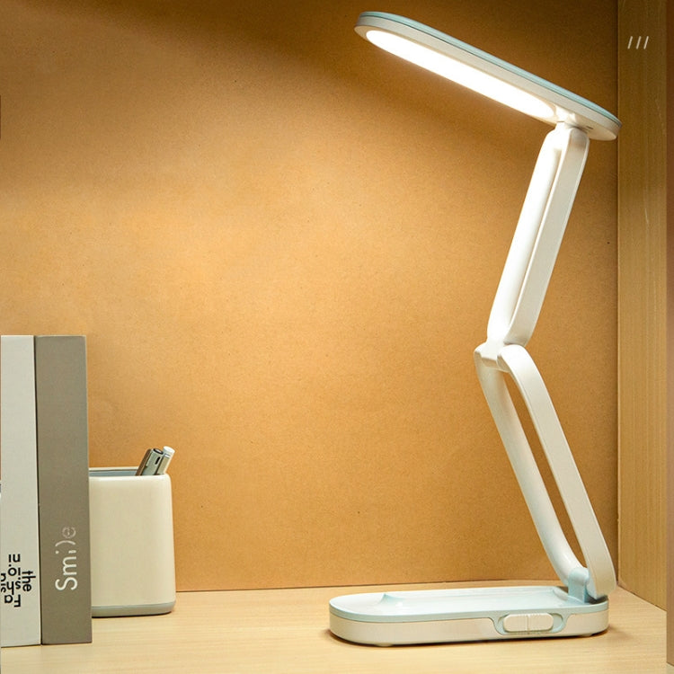Foldable LED desk lamp, light blue, angled ring light for bedside or desk reading