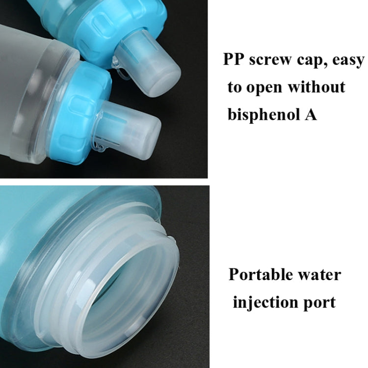 Blue soft water bottle cap and screw top with water injection port close-up