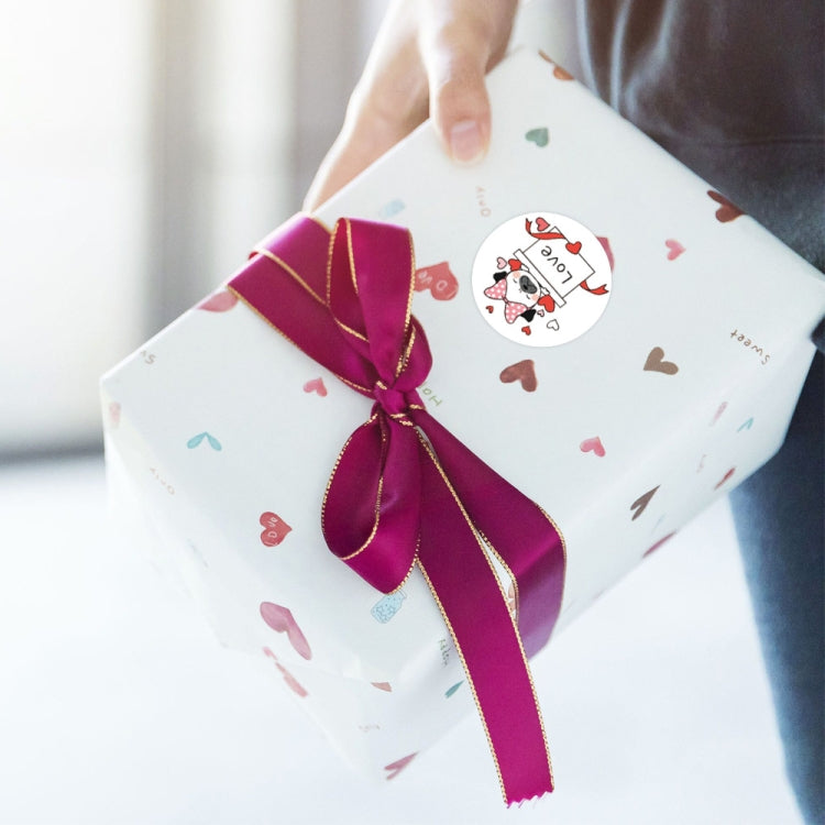 K-92 animal seal sticker, round seal on heart-pattern gift wrap with purple bow