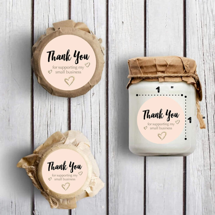 Round “Thank You for supporting my small business” stickers on small jars