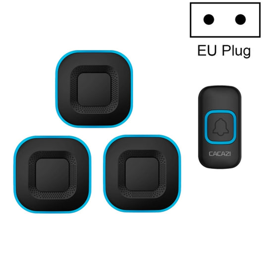 Wireless music doorbell kit with black chime and 3 push buttons, EU plug