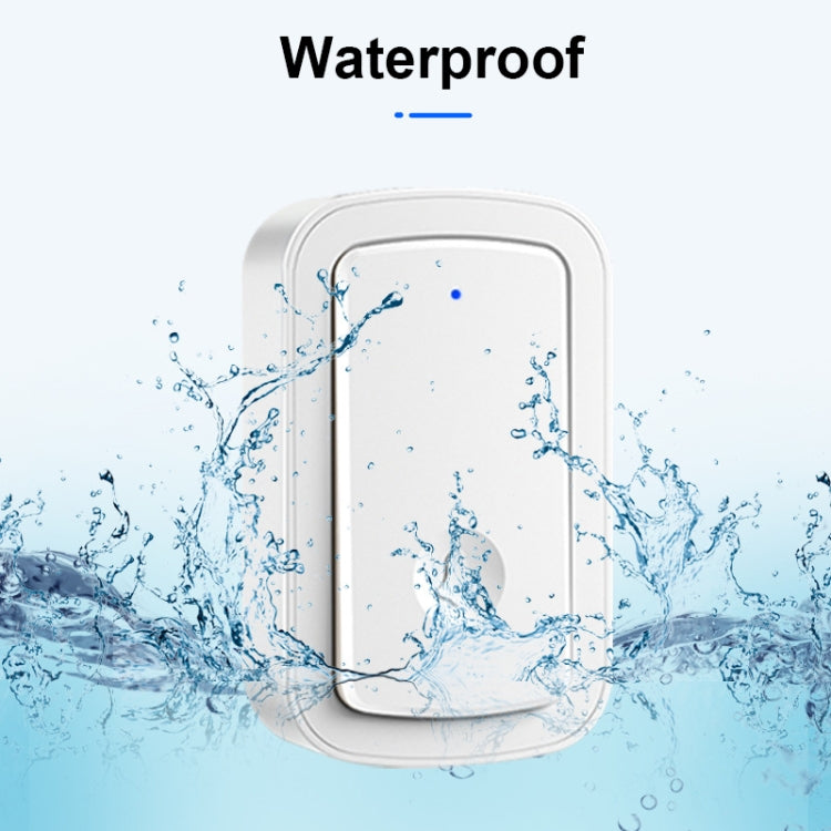 Waterproof wireless music doorbell in white with blue ring, splash water protection