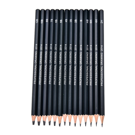 Graphite sketching pencil set with multiple graphite grades, dark barrels, sharpened tips.