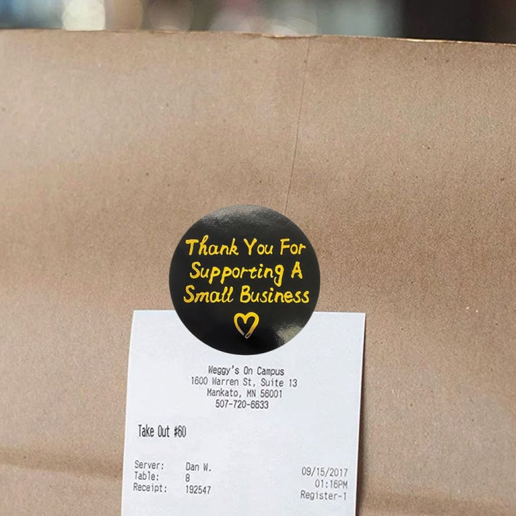 Single black round sealing sticker on kraft paper: "Thank You For Supporting A Small Business"