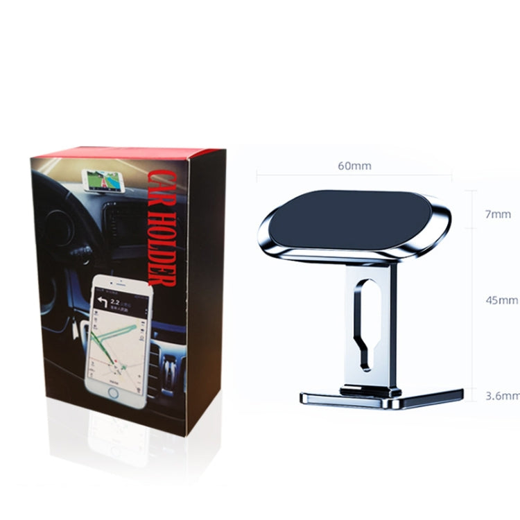 Car phone holder with magnetic pad, shown with box and size diagram