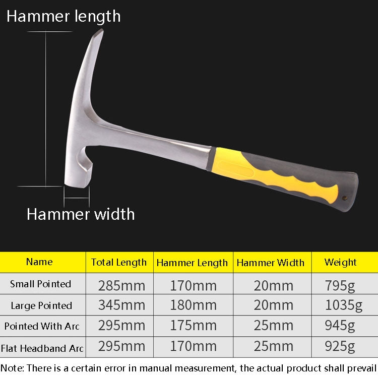Geological Exploration Tool Multi-Function Hardware Hammer, Style:, Small, Large, Pointed With Arc, Flat Head With Arc