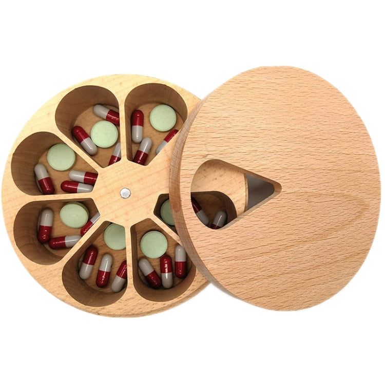 Wooden 7-Compartment Medicine Box Kitchen Storage Container