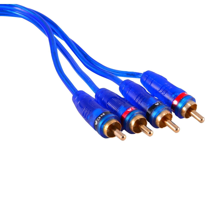 Blue RCA cable with three gold-tipped RCA connectors