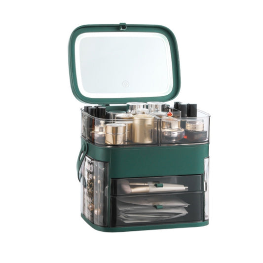 1003 LED Mirror Cosmetic Storage Box Desktop Dust-Proof Skin Care Products Large-Capacity Rack, Specification:, Normal Style (Peacock Green), Single Mirror Style (Peacock Green), LED Style (Peacock Green)