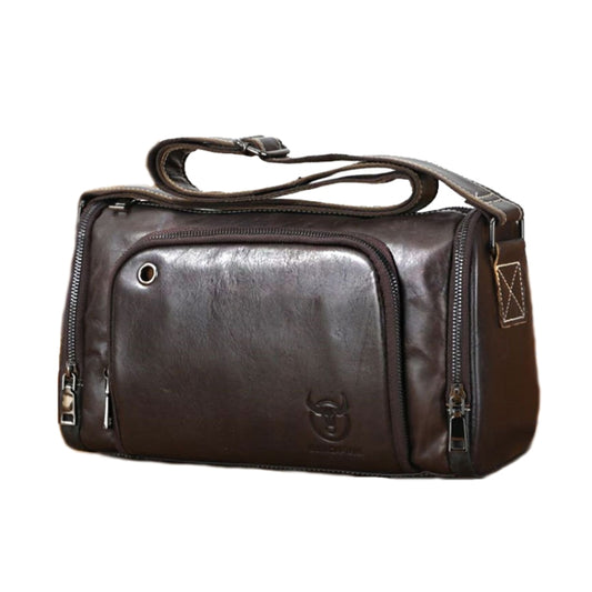 BUFF CAPTAIN HKDJB--001 First-Layer Cowhide Shoulder Messenger Bag Sports Men Leather Bag, Dark Brown, Yellow, Black