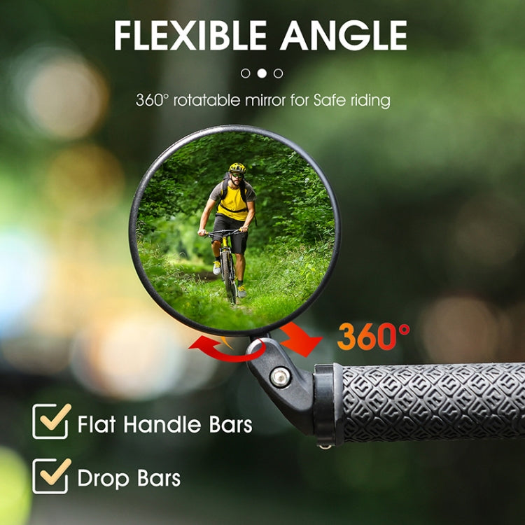 Bicycle rear-view mirror with 360° adjustable arm and round convex lens