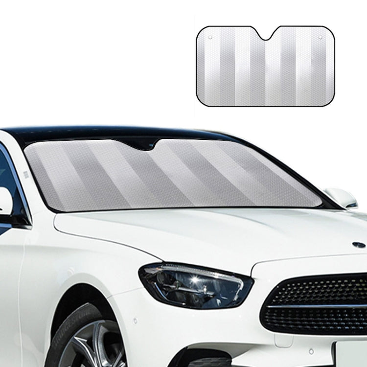 Car sun visor sunshade on windshield, reflective silver arched panel