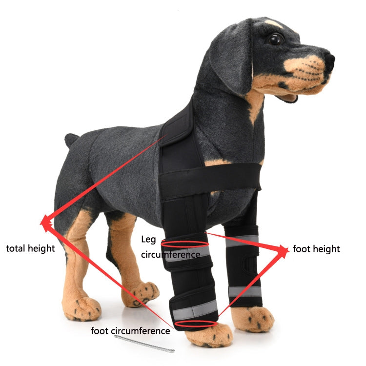 Black dog leg knee guard with wide wrap straps and padded lower support