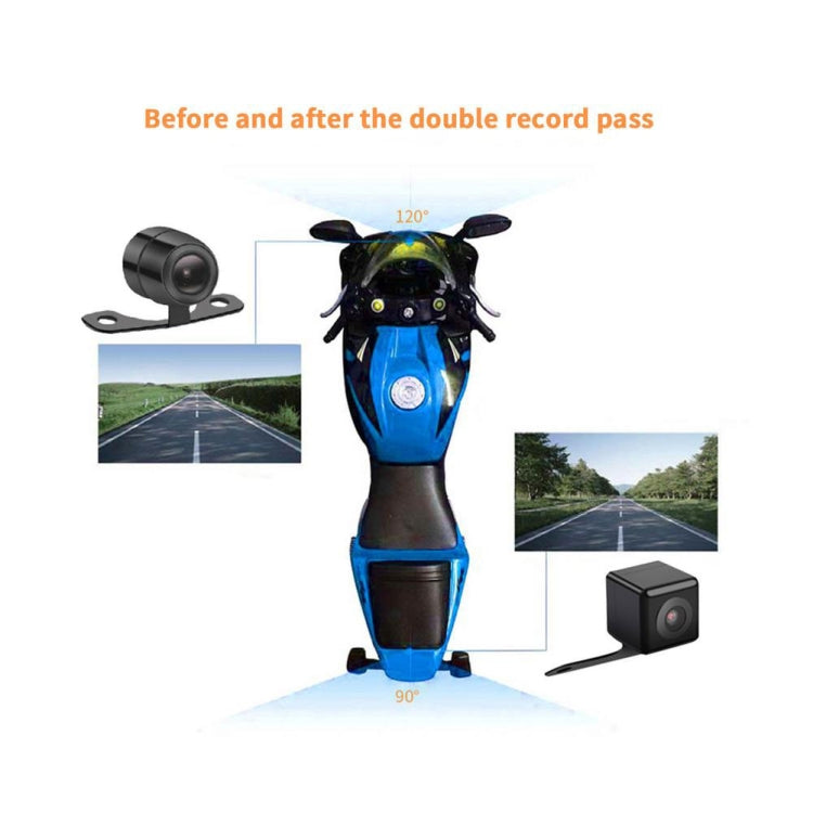 Motorcycle driving recorder kit with front and rear camera modules and mounting mounts