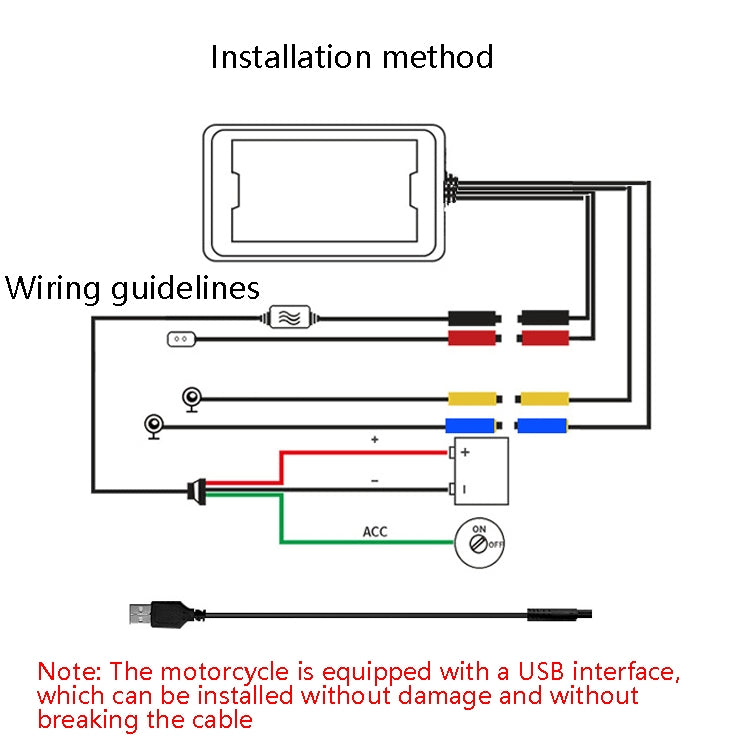 Motorcycle recorder wiring diagram with ACC power and connector lines