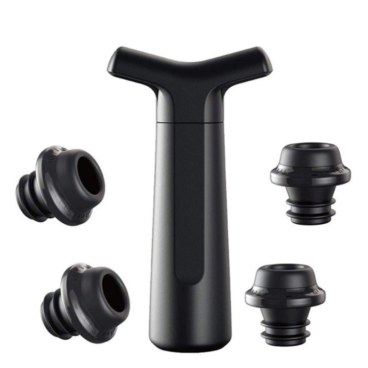 Wine vacuum stopper pump and replacement parts in black and brushed metal
