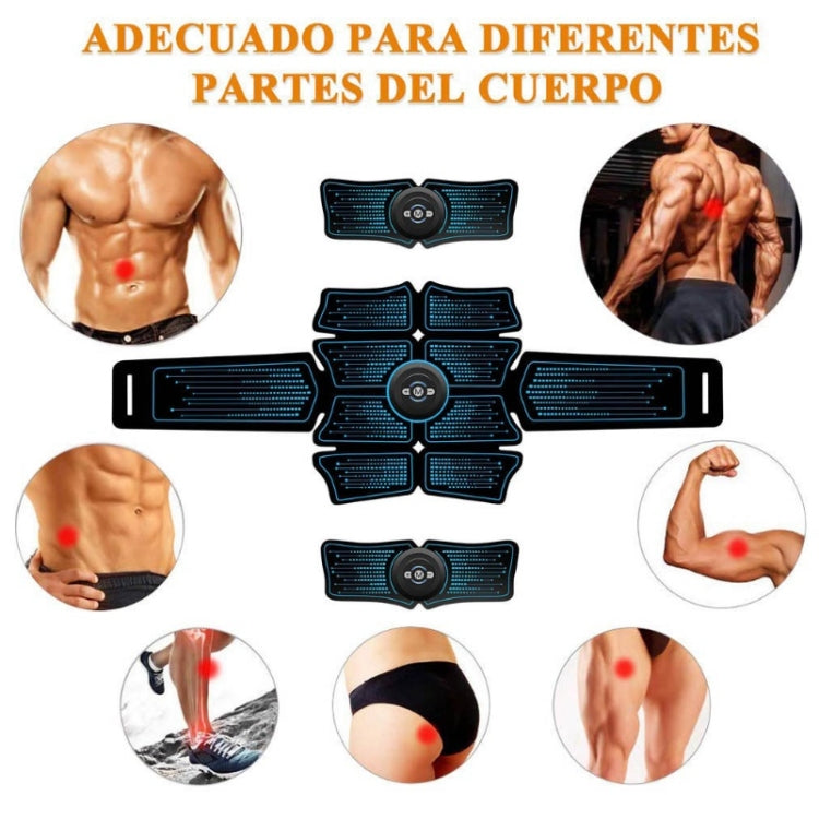 Blue EMS abdominal belt with electrode pads for targeted body training
