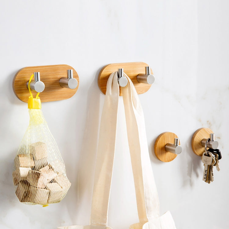 2 PCS Stainless Steel Bamboo Double Row Hook Kitchen Bathroom Door Adhesive Solid Wood Hook, Adhesive Wood Hook