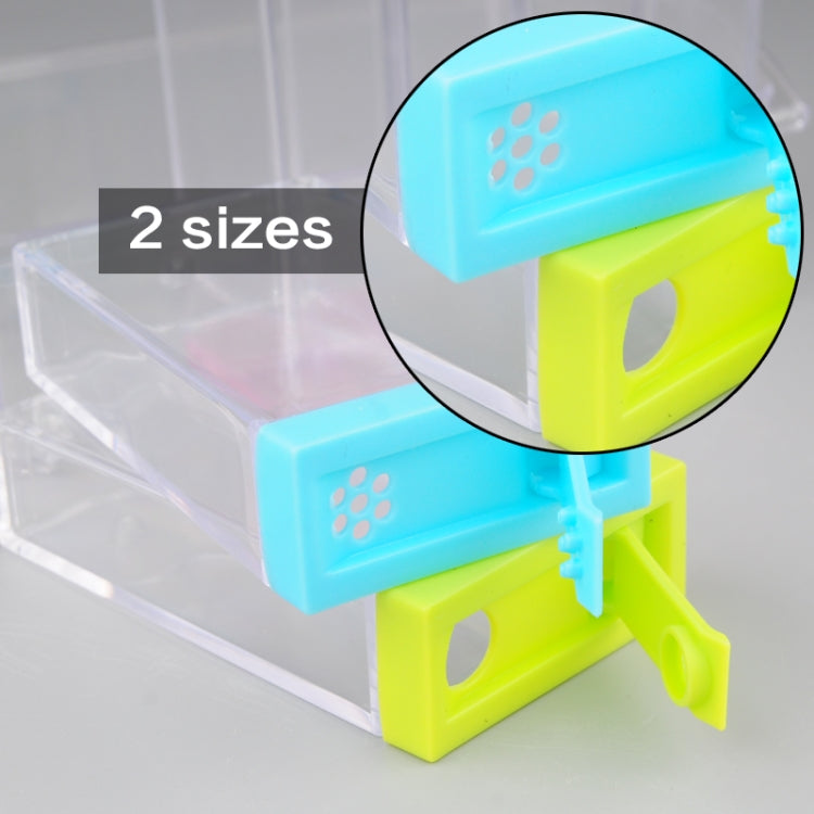 Transparent spice storage box with snap lids and locking side rail