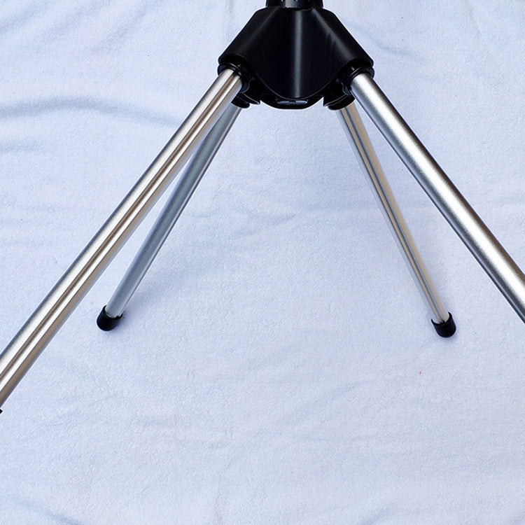 Tripod base of telescopic metal ironing bracket with black top mount and rubber feet