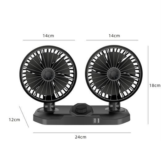 F558 With USB Mobile Phone Charging Car Fan 12/24V Car Truck Double Shaking Head Fan, Double Head 12V, Double Head 24V