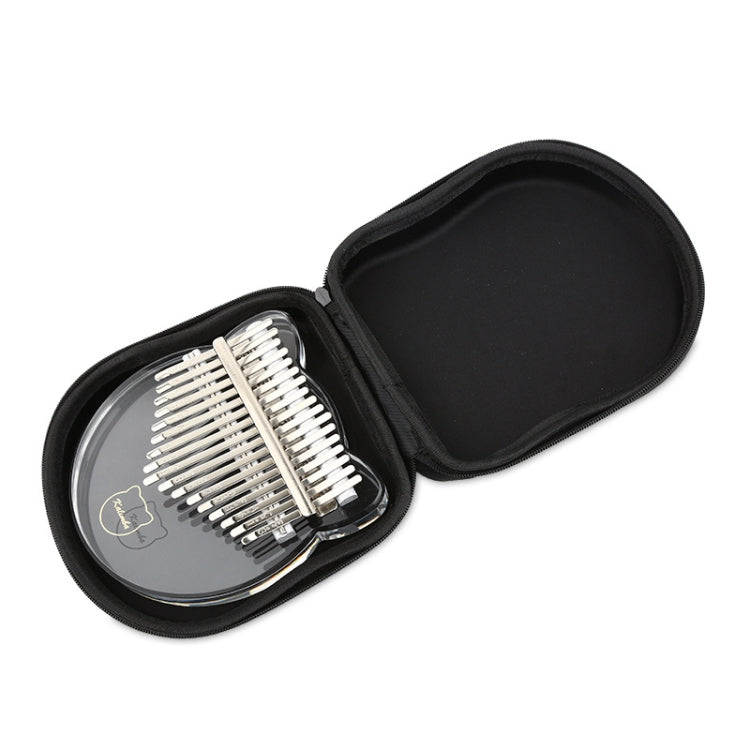 Thumb piano EVA case open with kalimba inside, black, two-piece zip closure