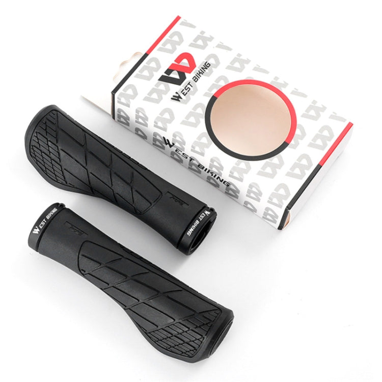 Black bike handlebar grips with textured tread pads and included packaging