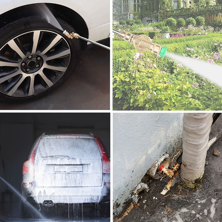 High-pressure spray jet from the cleaning brush attachment during outdoor and car cleaning