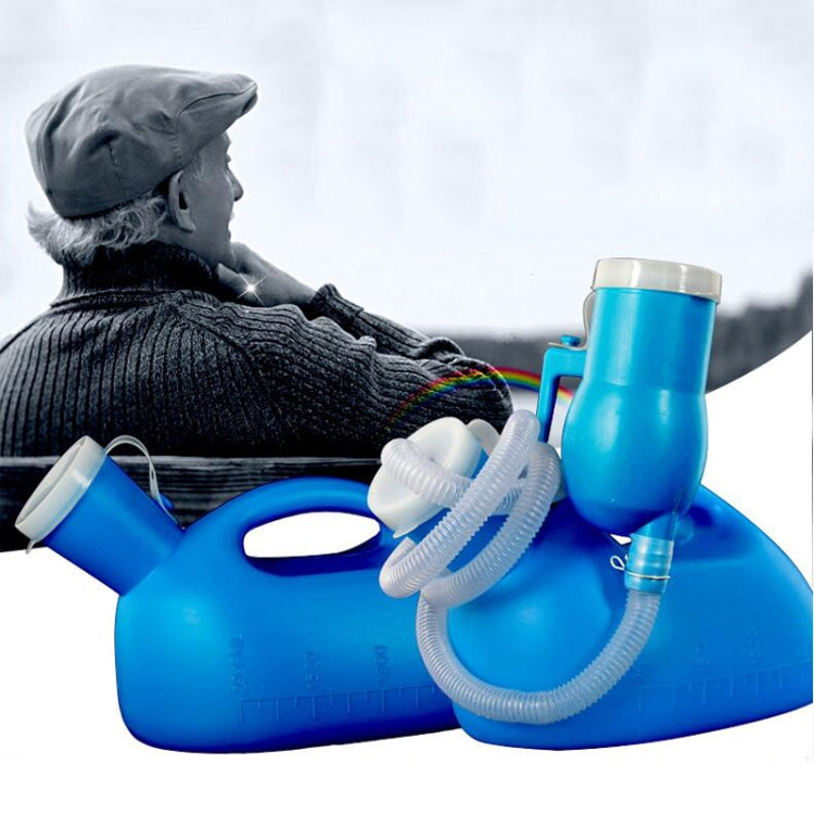 Blue portable urinal bottle set with funnel cup and flexible tubing