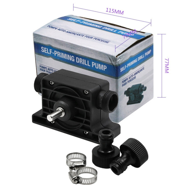 Portable mini drill pump kit with black pump body and included hose connectors