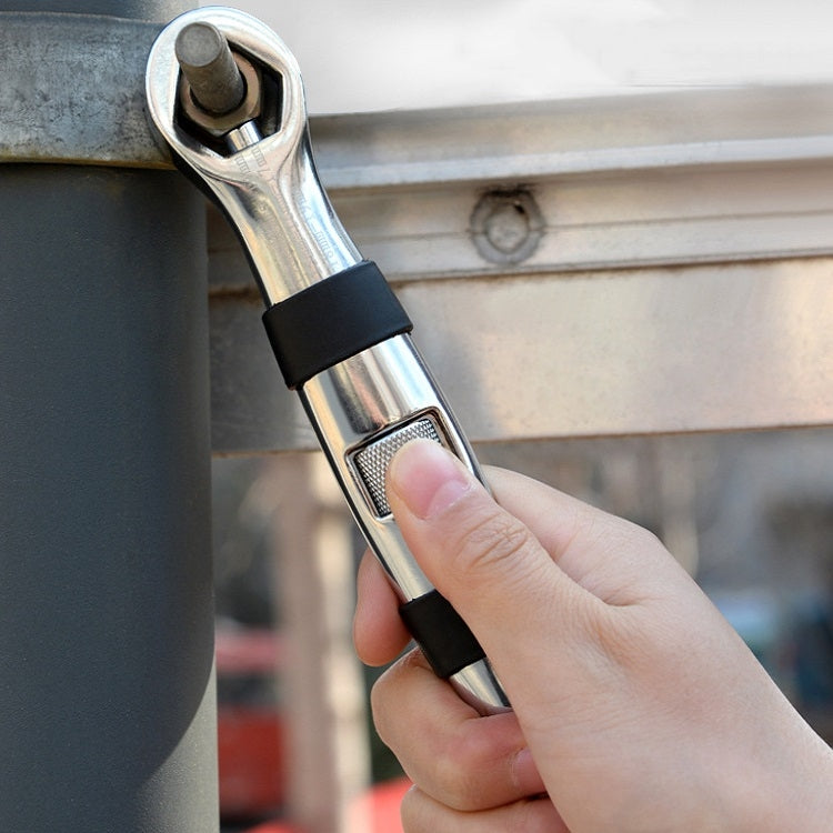 Torx wrench held on a bolt with chrome finish and black grip collar