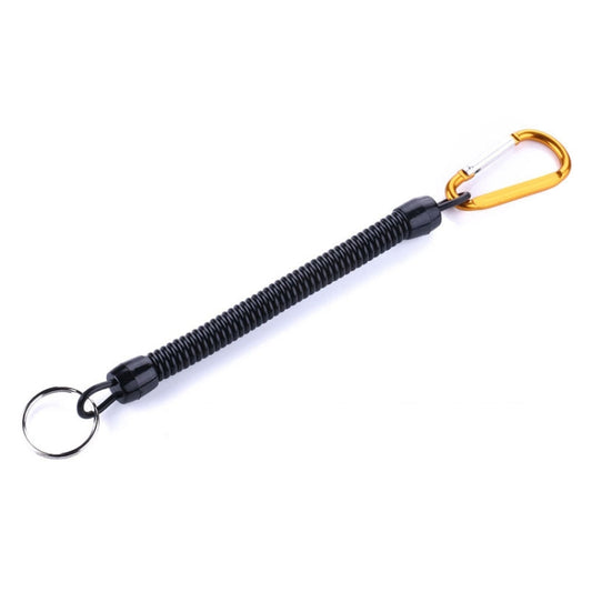 Black fishing hand rope with gold carabiner and metal keyring loop