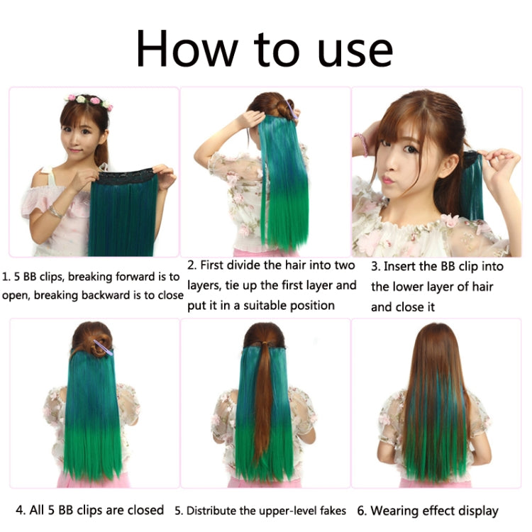 Clip-in hair extension showing BB clips attachment on green long strands