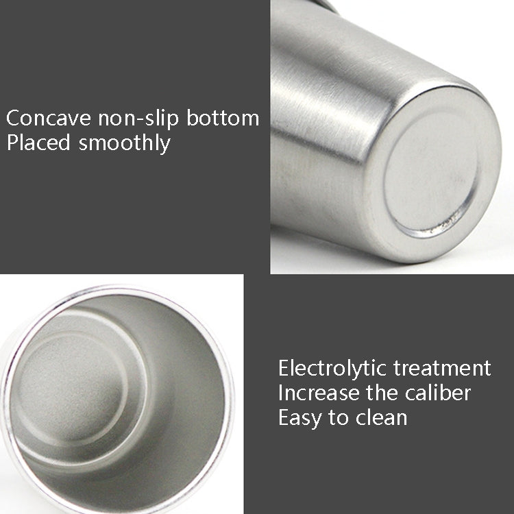 Stainless steel water cup, 50 ml, curved base and clean, smooth interior.