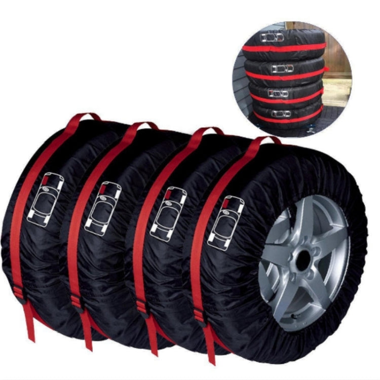 Black spare tire cover with red side stripes and adjustable tie straps
