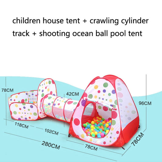 3 in 1 Children Tent Play House Tunnel Foldable Shooting Ocean Ball Pool Toy, Red