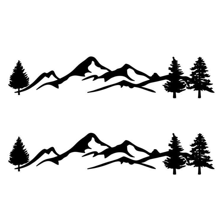 Car sticker set: black mountain forest silhouette decals, two strips