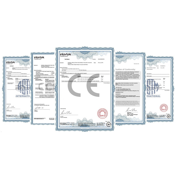 PVC vegetable keychain set quality certification documents with CE marks