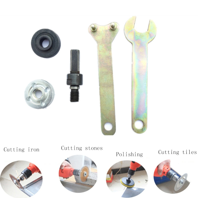 Drill grinder accessory set with wheels, adapter, and wrenches