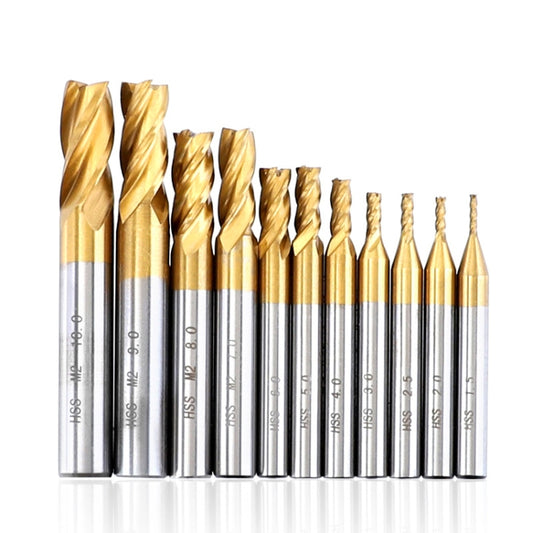 High-Speed Steel And Aluminum End Face Milling Cutter With Straight Shank Titanium-Plated Milling Cutter, 7 PCS/Set, 10 PCS/Set, 11 PCS/Set